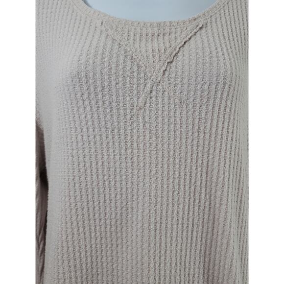 Green Tea Light Pink Waffle Knit Top Large Lightweight Soft Cozy Long Sleeves - Picture 5 of 7